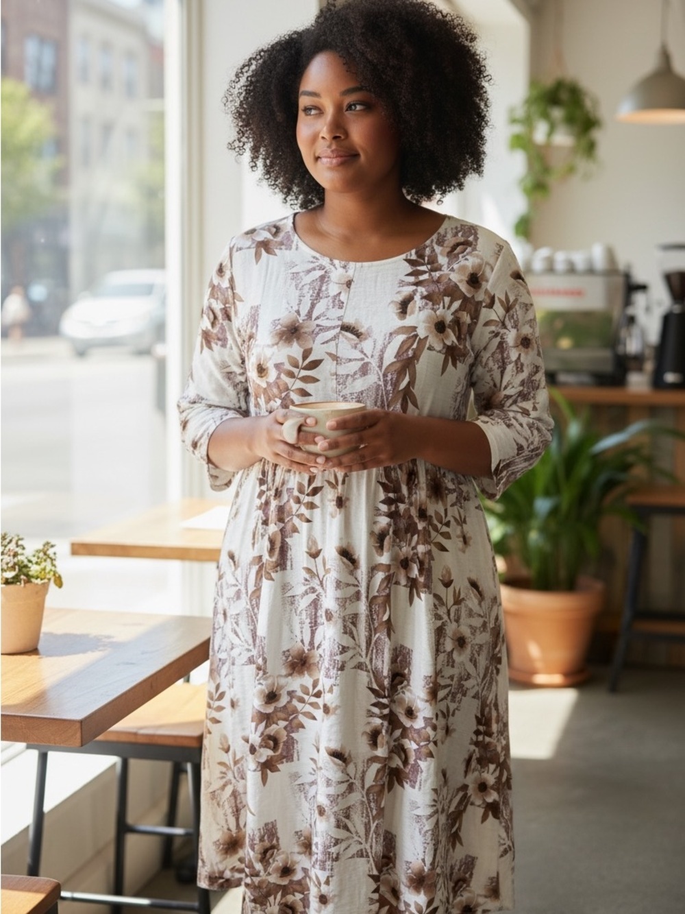 Plus Size Floral Boho Midi Dress 2X